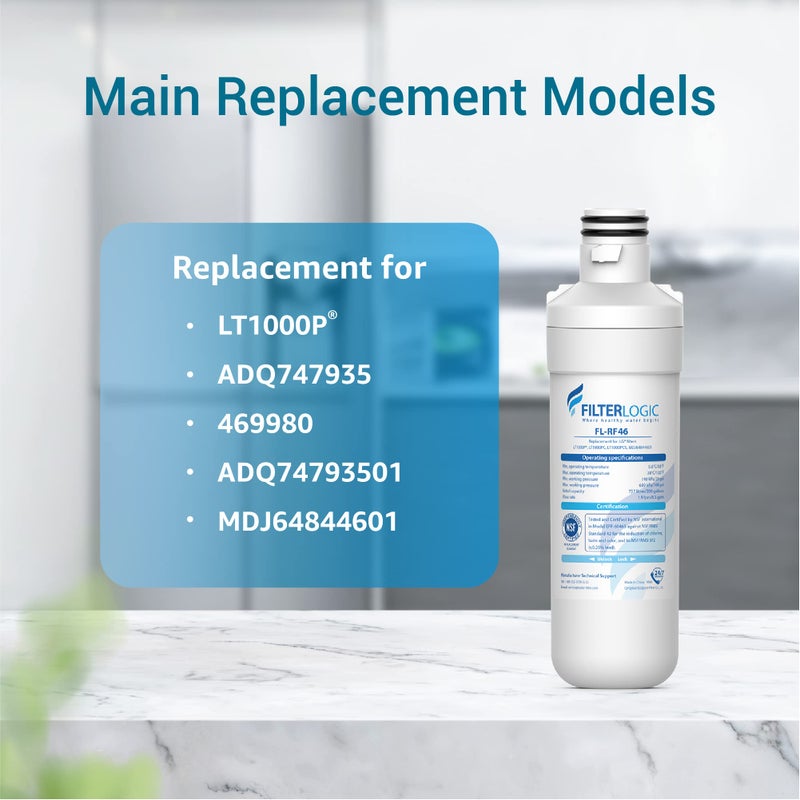 Filterlogic LT1000PC ADQ747935 MDJ64844601 NSF Certified Refrigerator Water Filter and Air Filter, Replacement for LGÂ® LT1000PÂ®, LT1000PC, LT-1000PC, MDJ64844601 and LT120FÂ®, 3 Combo - Image 3